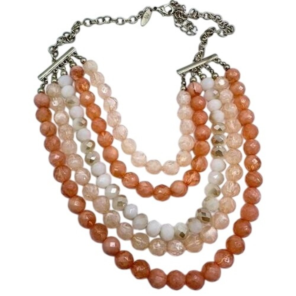 Premier Design‎ Beaded Statement Necklace Orange White Gold Multi Strand Bib